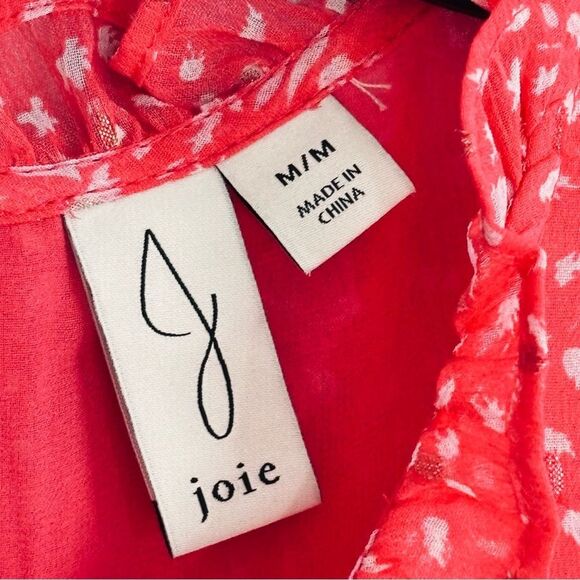 Joie | Women’s Bright Coral Short Sleeve Floral Blouse size M - Picture 8 of 16